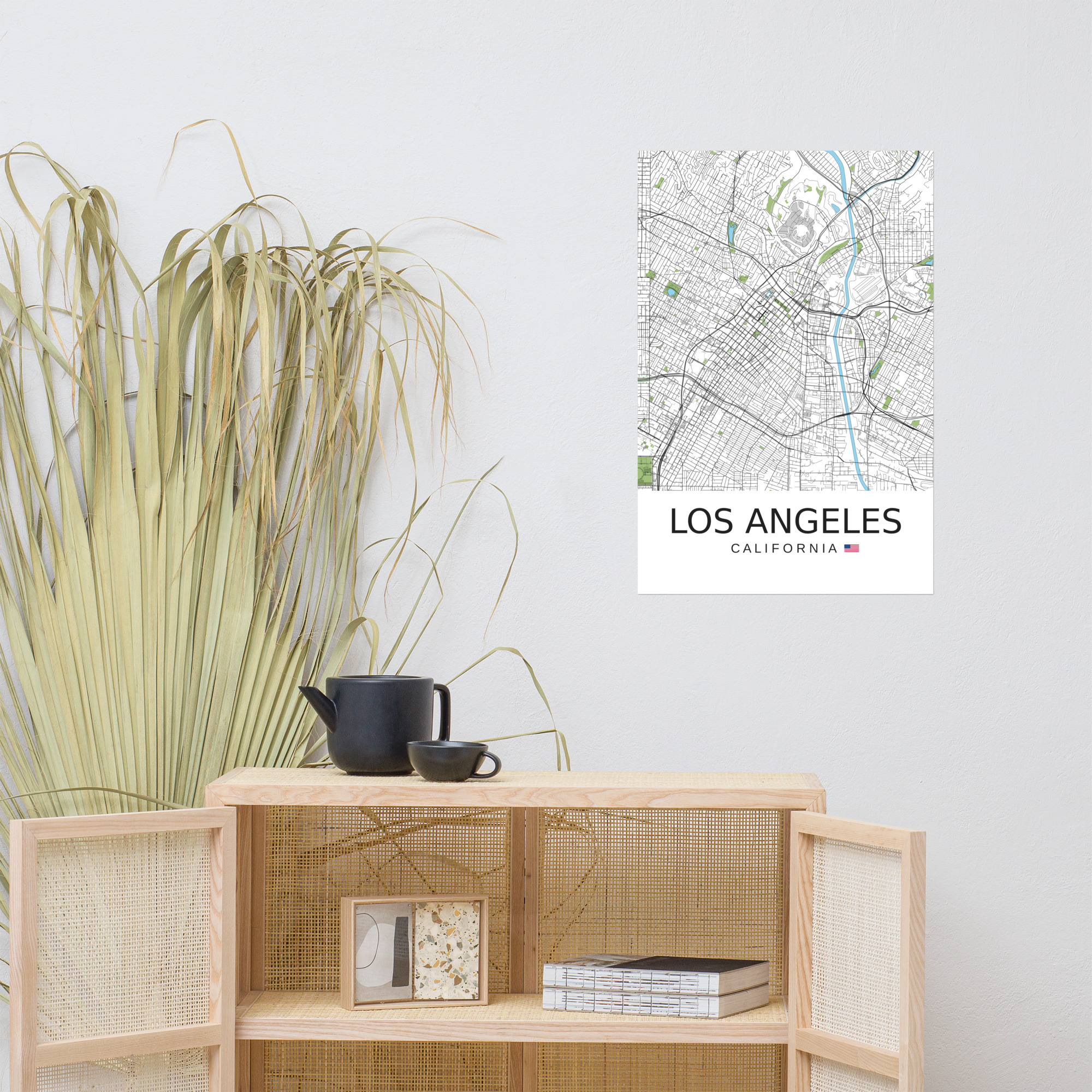 Poster - Los Angeles USA - Artistic Map - Green Black White - Image 9