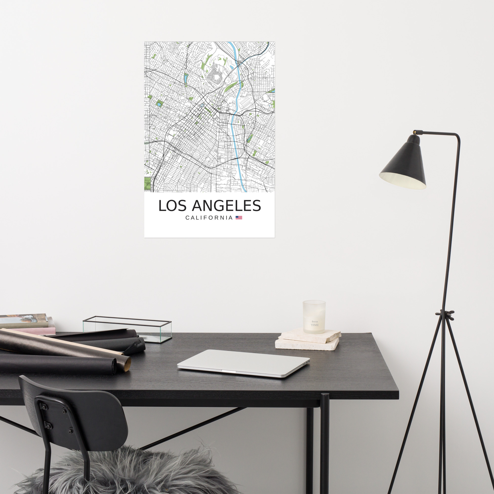 Poster - Los Angeles USA - Artistic Map - Green Black White - Image 11