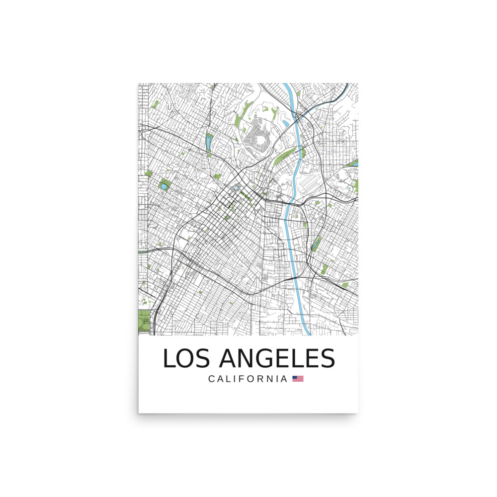 Poster - Los Angeles USA - Artistic Map - Green Black White - Image 7