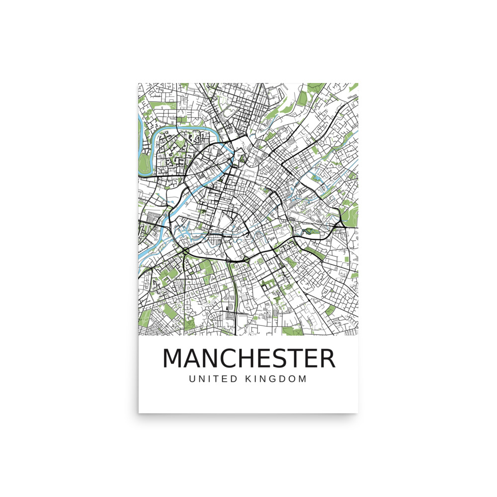 Poster - Manchester UK - Artistic Map - Green Black White - Image 7