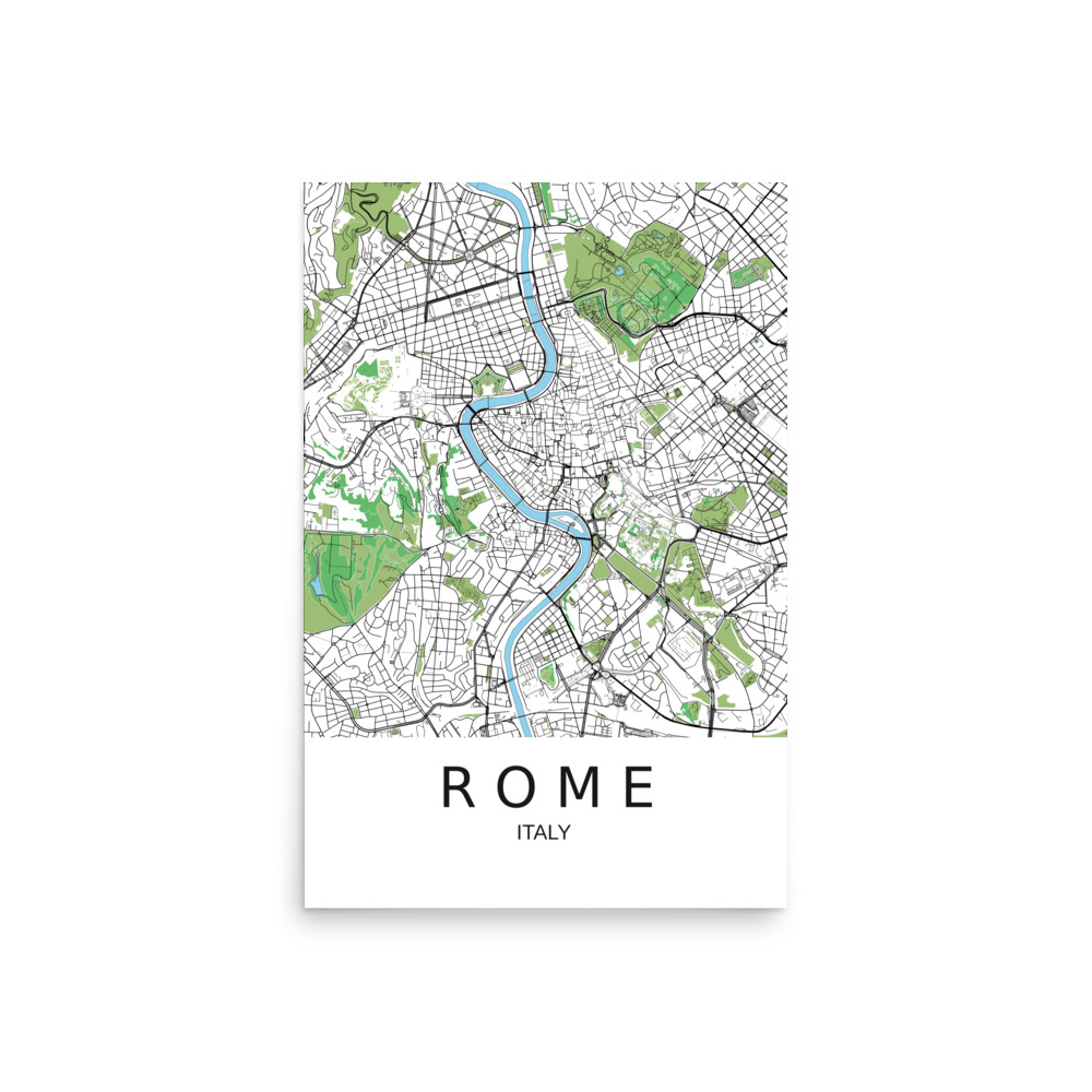 Poster - Rome Italy - Artistic Map - Green Black White - Image 7