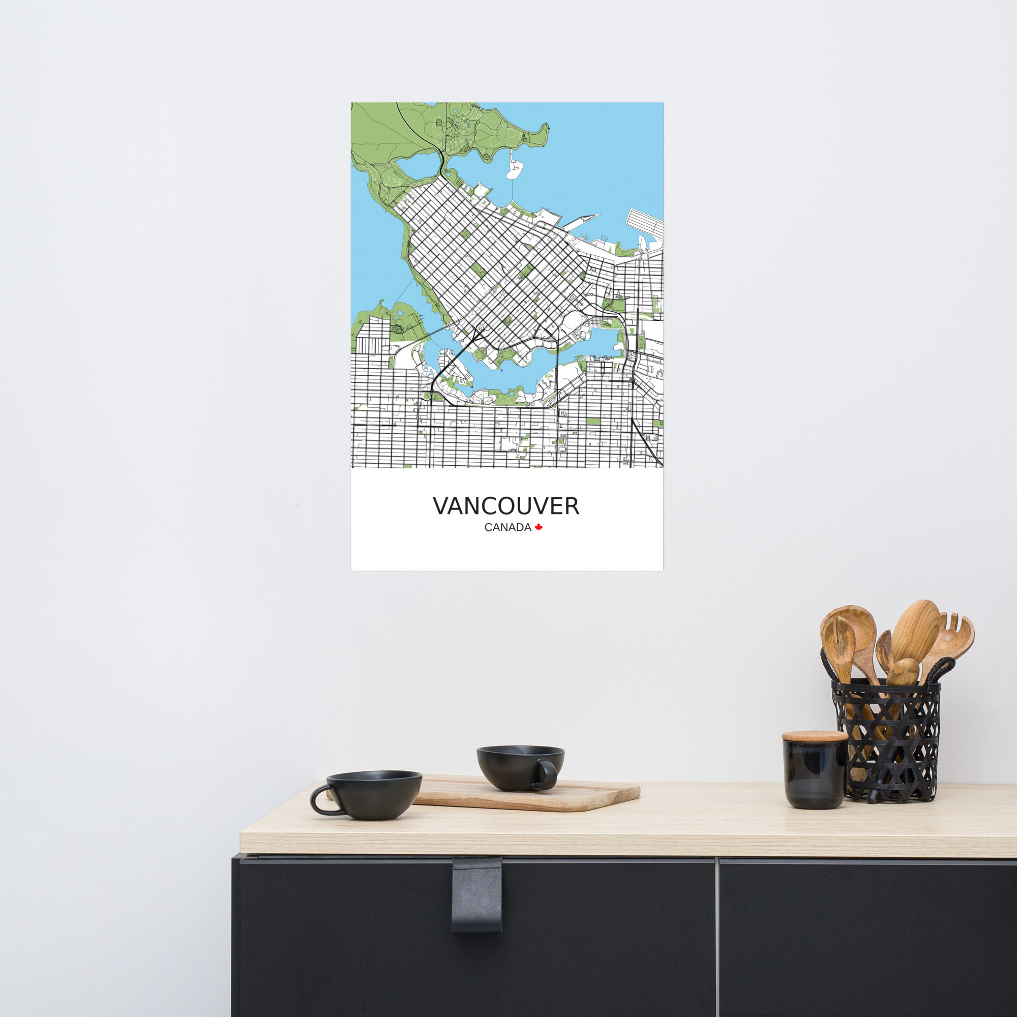 Poster - Vancouver Canada - Artistic Map - Green Black White - Image 10
