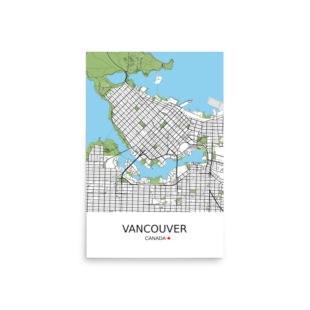 Poster - Vancouver Canada - Artistic Map - Green Black White - Image 7