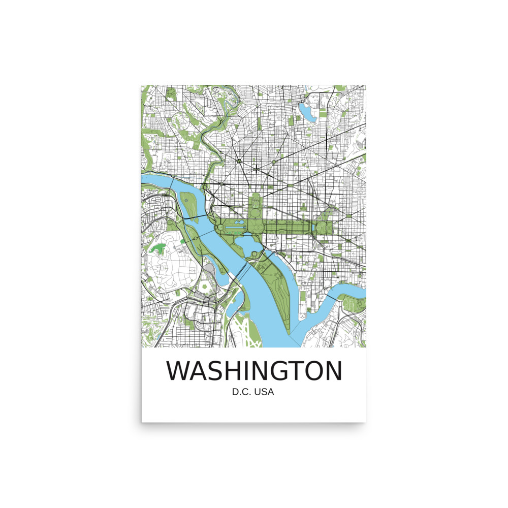 Poster - Washington DC USA - Artistic Map - Green Black White - Image 7