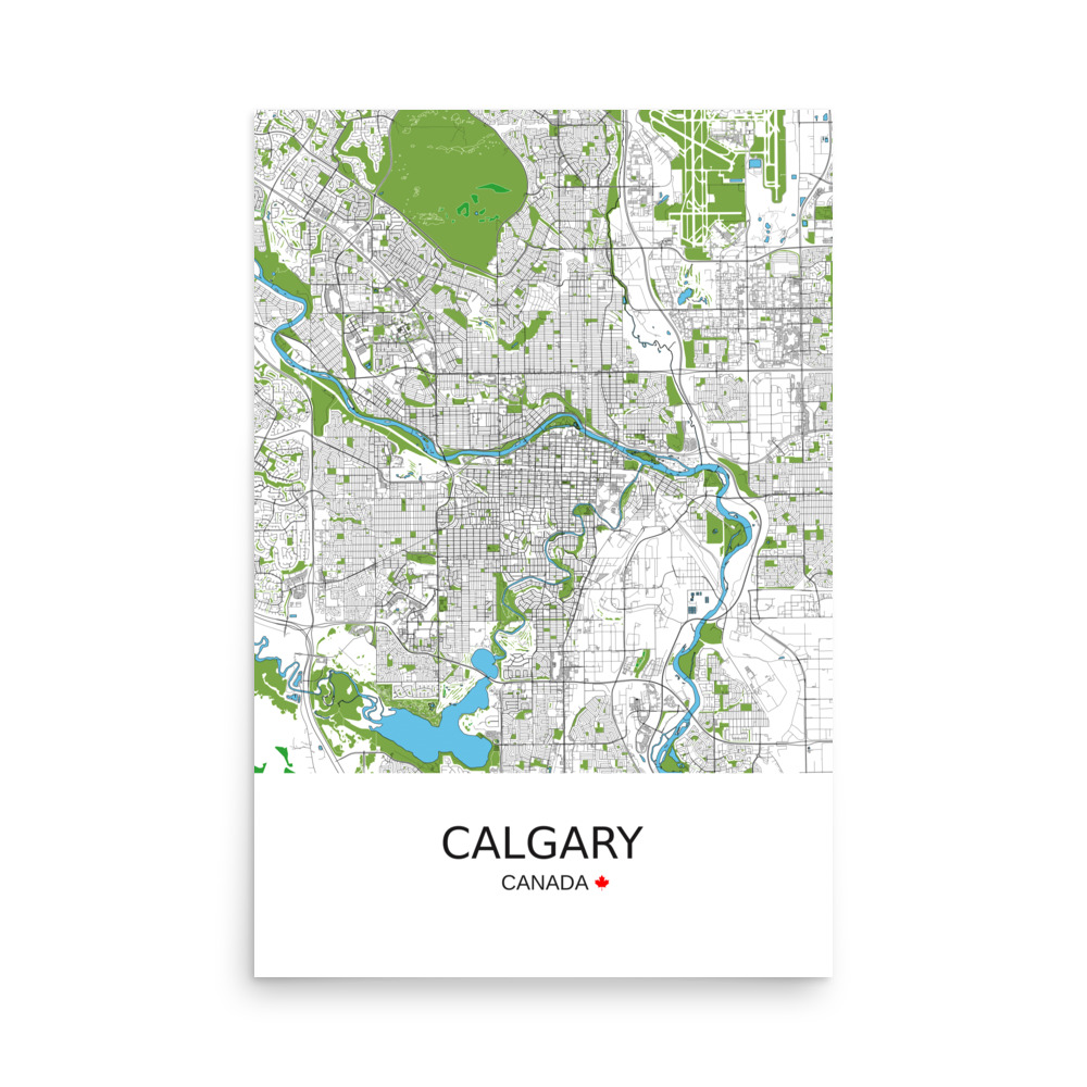 Poster - Calgary Canada - Artistic Map - Green Black White - Image 8