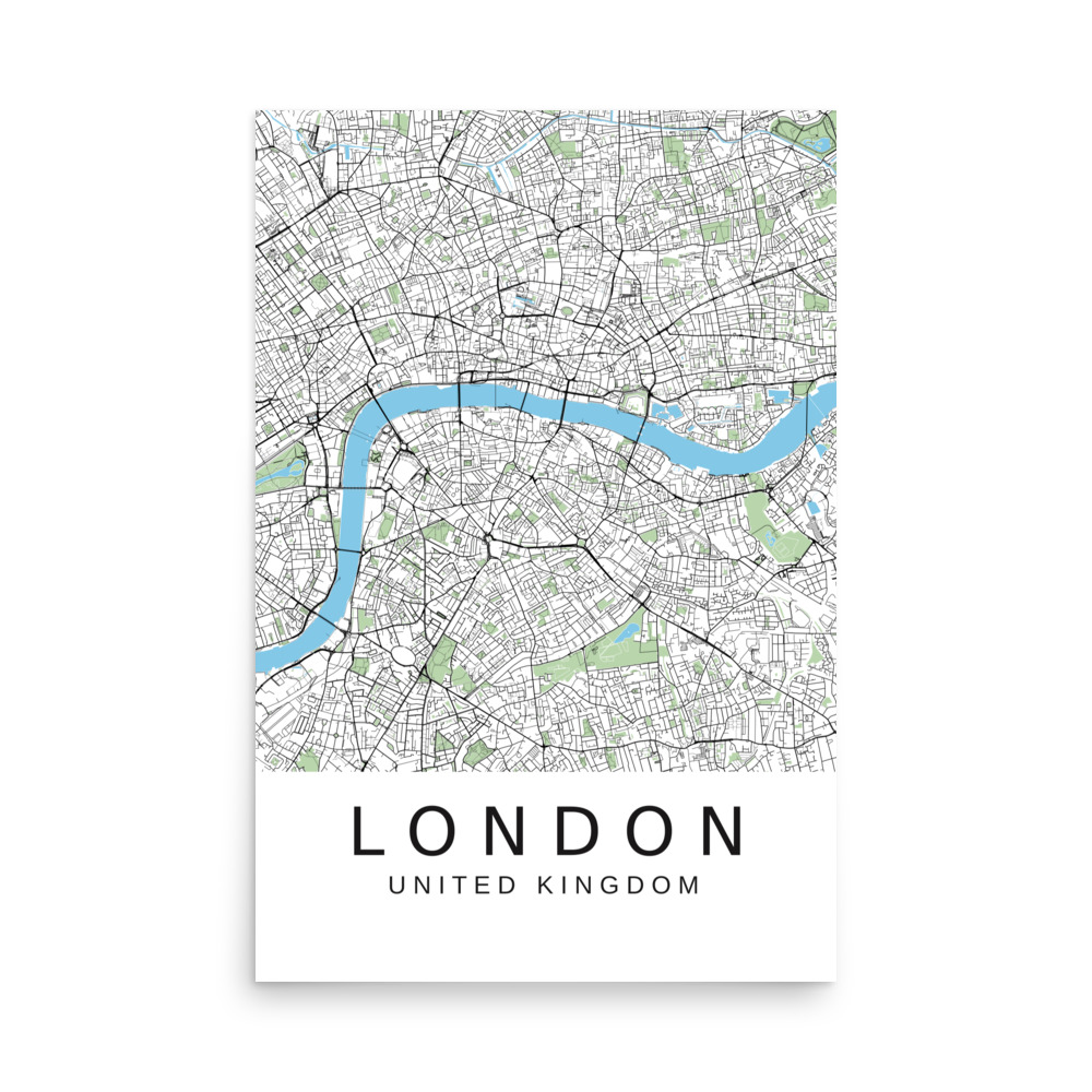Poster - London UK - Artistic Map - Green Black White - Image 8