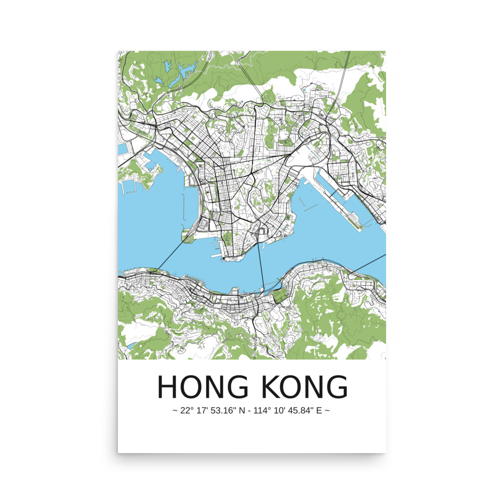 Poster - Hong Kong - Artistic Map - Green Black White - Image 8
