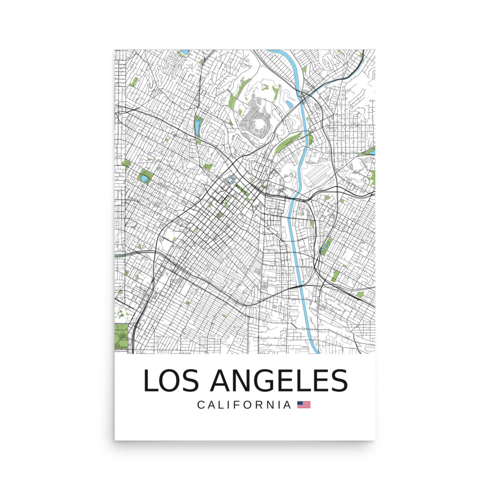 Poster - Los Angeles USA - Artistic Map - Green Black White - Image 8
