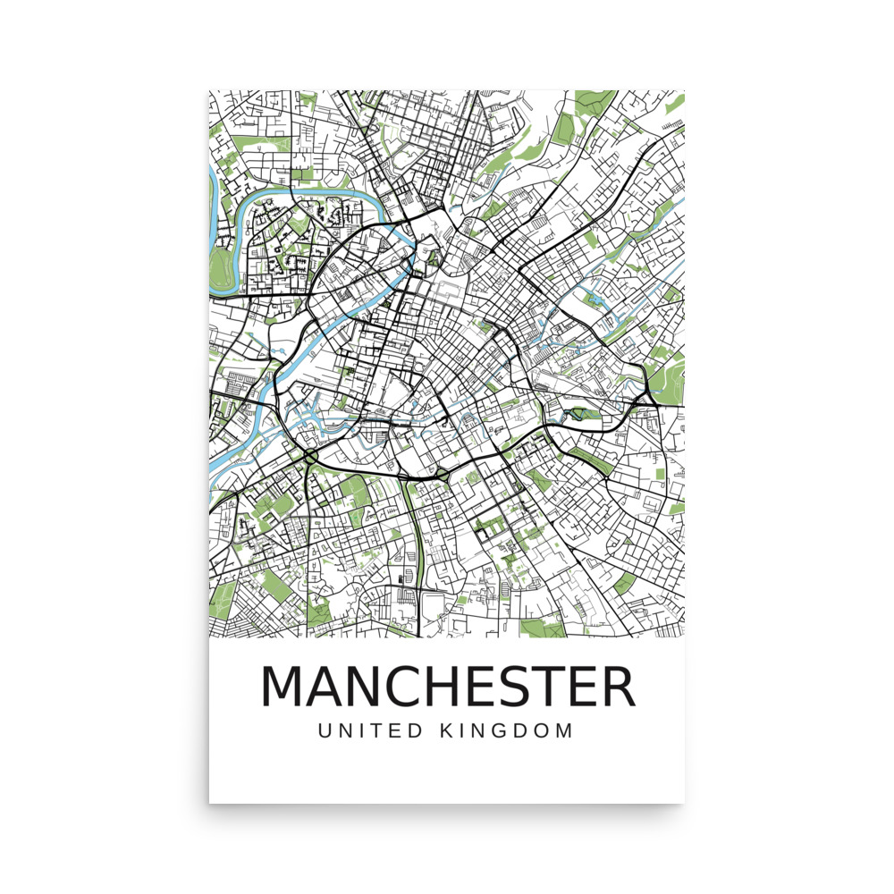 Poster - Manchester UK - Artistic Map - Green Black White - Image 8