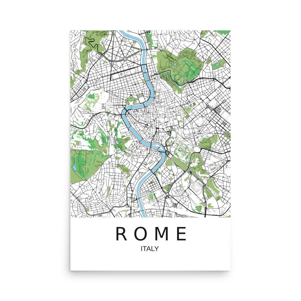 Poster - Rome Italy - Artistic Map - Green Black White - Image 8