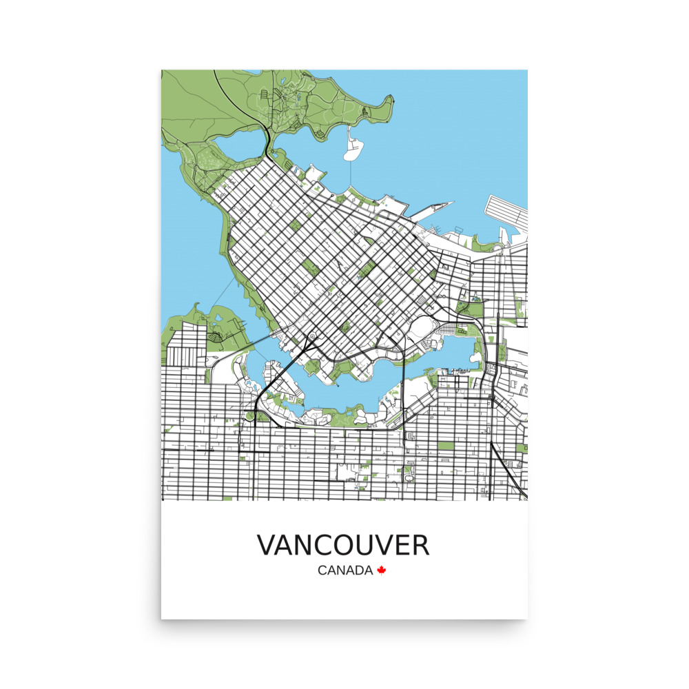 Poster - Vancouver Canada - Artistic Map - Green Black White - Image 8