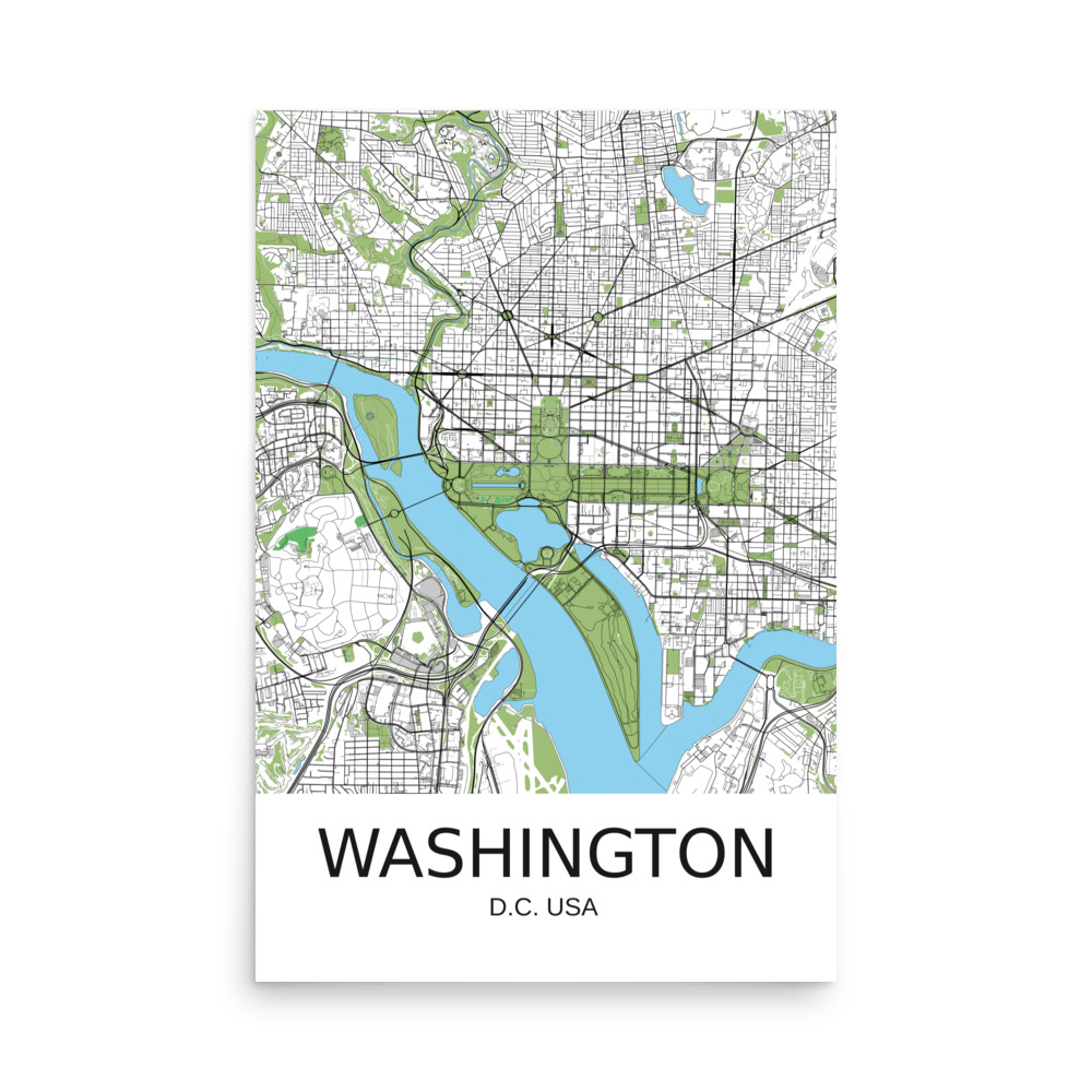 Poster - Washington DC USA - Artistic Map - Green Black White - Image 8