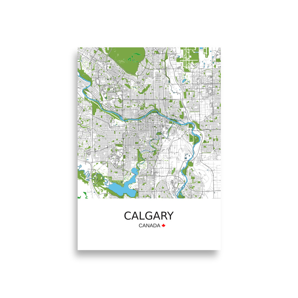 Poster - Calgary Canada - Artistic Map - Green Black White - Image 3