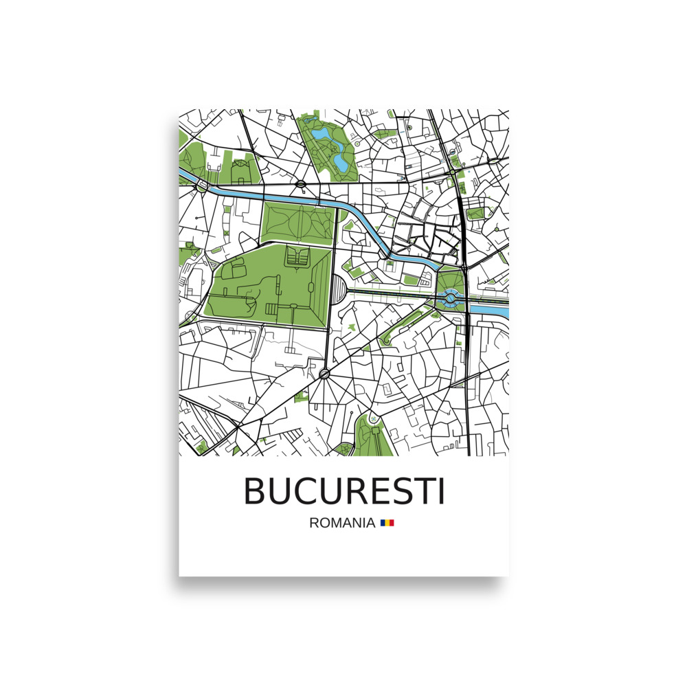 Poster - Bucharest Romania - Artistic Map - Green Black White - Image 3