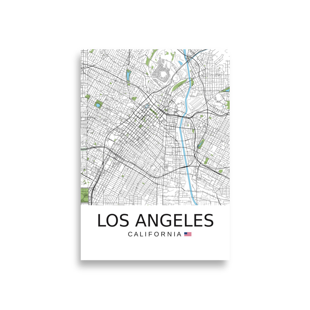 Poster - Los Angeles USA - Artistic Map - Green Black White - Image 3