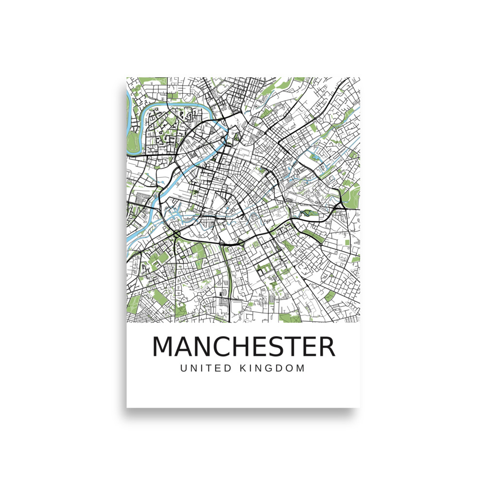 Poster - Manchester UK - Artistic Map - Green Black White - Image 3