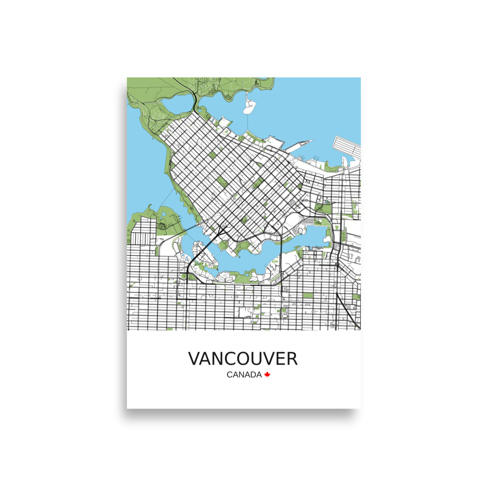 Poster - Vancouver Canada - Artistic Map - Green Black White - Image 3