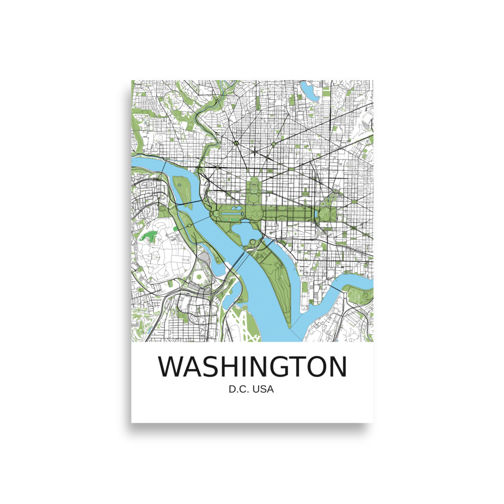 Poster - Washington DC USA - Artistic Map - Green Black White - Image 3