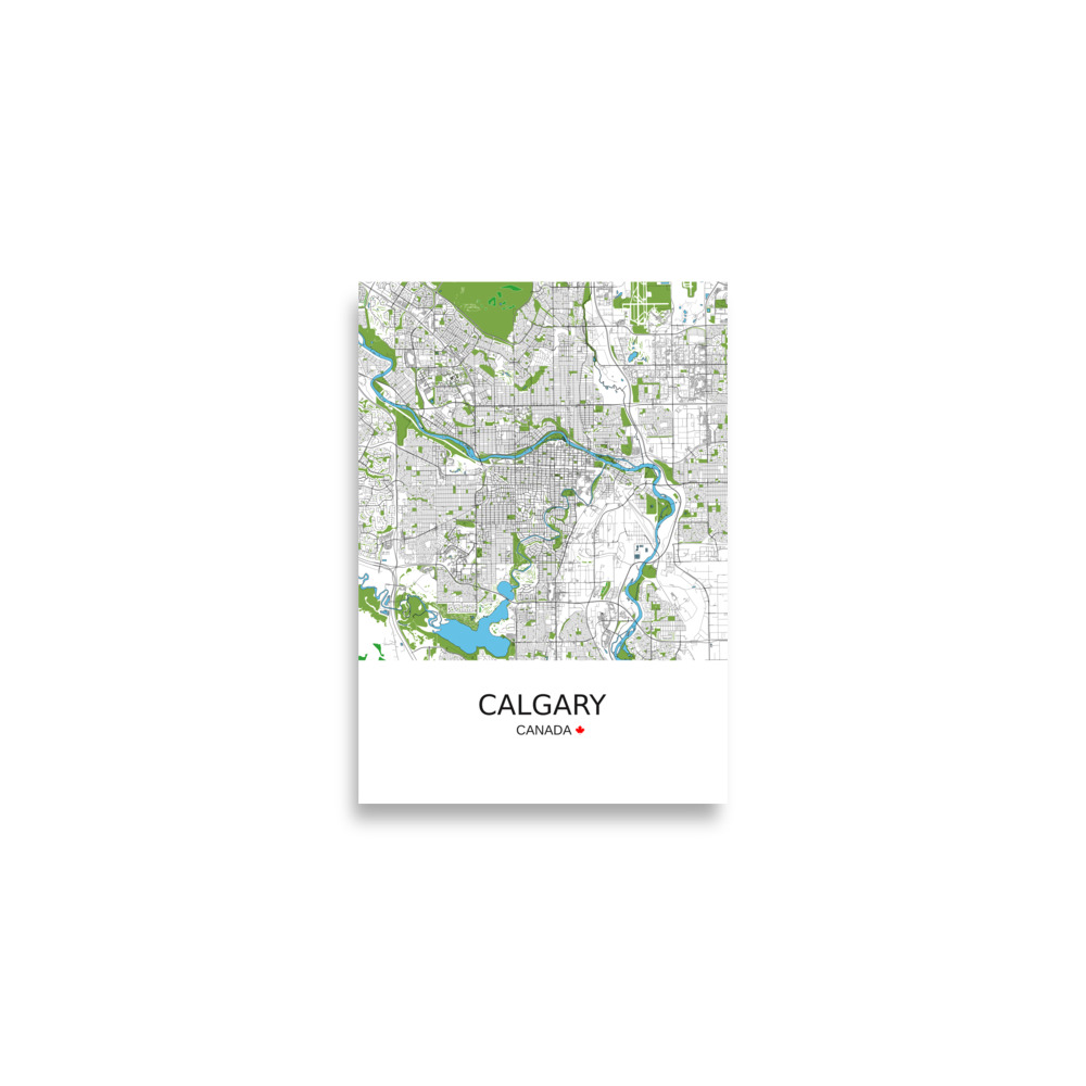 Poster - Calgary Canada - Artistic Map - Green Black White - Image 2