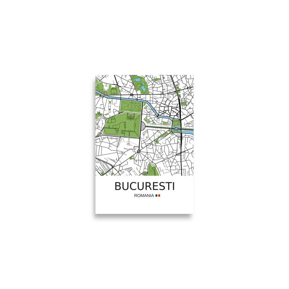 Poster - Bucharest Romania - Artistic Map - Green Black White - Image 2