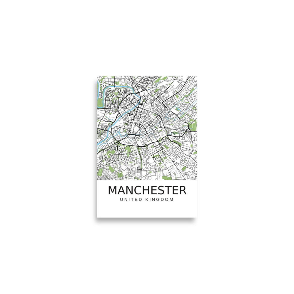 Poster - Manchester UK - Artistic Map - Green Black White - Image 2