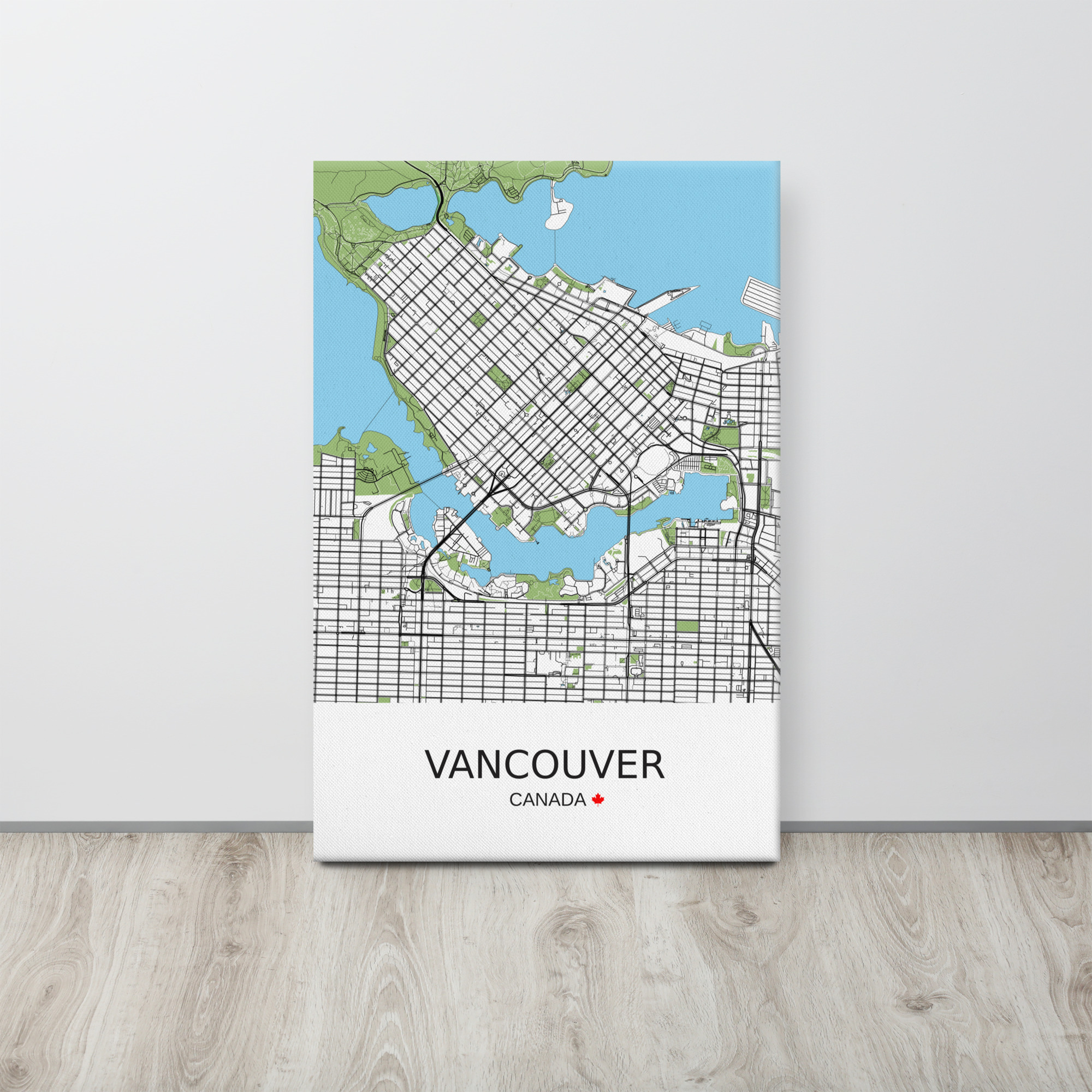 Mockup preview Thin Canvas - Vancouver Canada - Artistic Map - Green Black White - Image 11