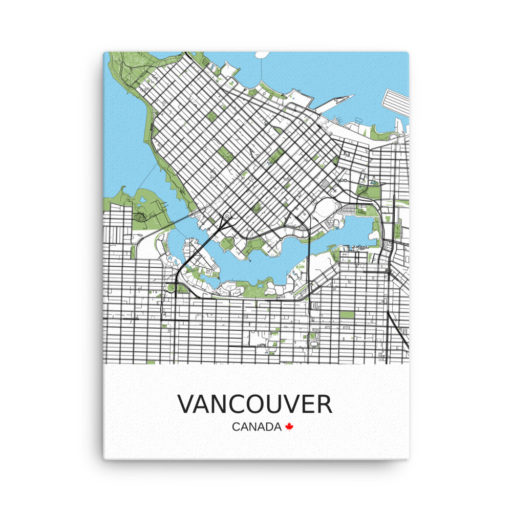 Mockup preview Thin Canvas - Vancouver Canada - Artistic Map - Green Black White