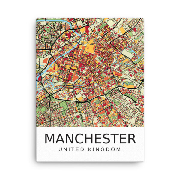 Thin Canvas - Manchester UK - Artistic Map - Colourful-Jazzy